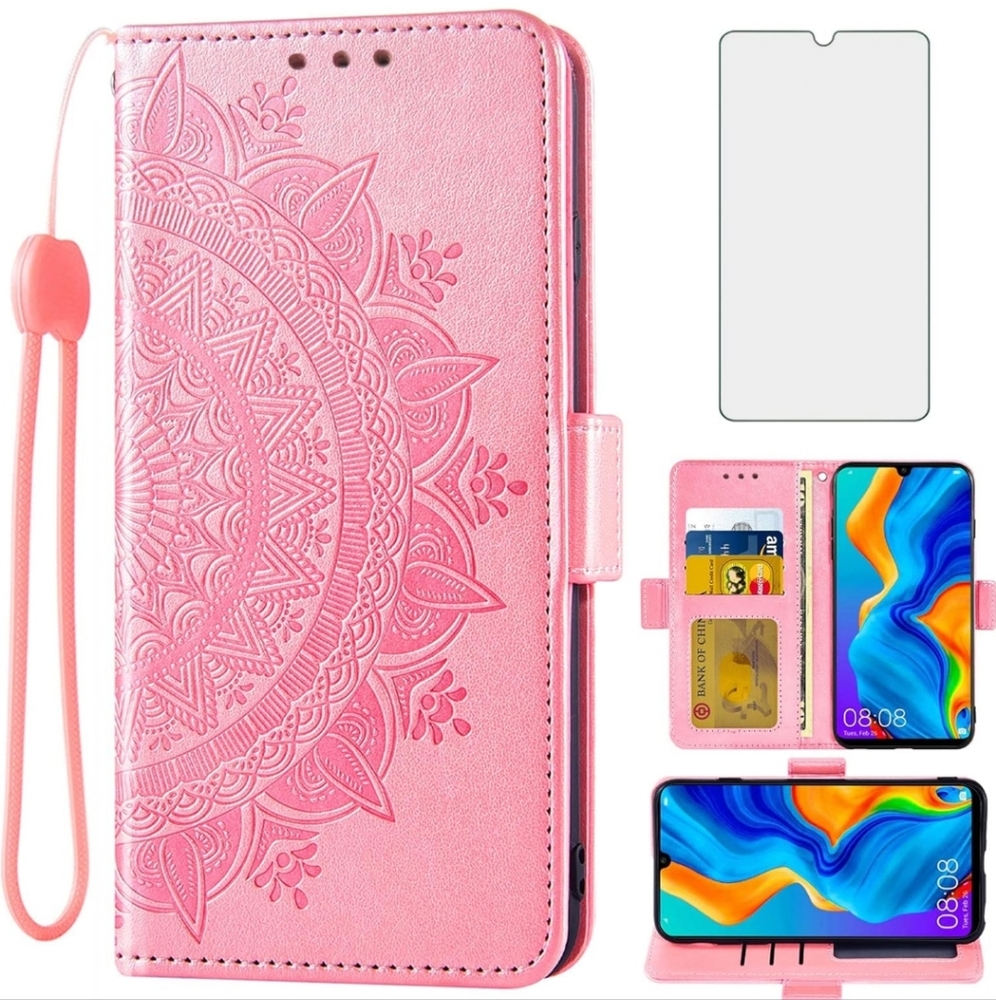 P30 Lite Wallet Case and Tempered Glass Screen Protector Credit Card Holder Flip